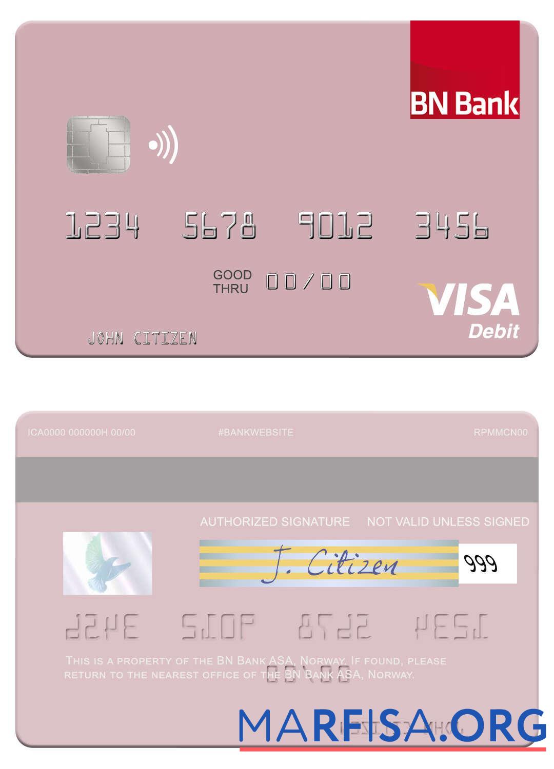 Realistic Norway BN Bank ASA visa debit card real example